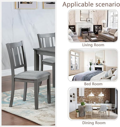 Ball & Cast Wooden Dining Chairs Set of 4, Elegant Wood Kitchen-Chairs with Padded Seat, 4 Pack Dining Room Chair-Seating Modern Side Chairs for Dining Room & Living Room, Solid Gray