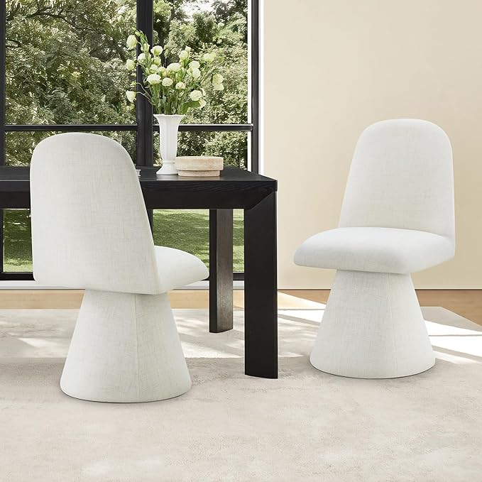 KISLOT Swivel Dining Chairs Set of 2, Modern Upholstered Dining Chair Mid Century Kitchen Chairs with Wave Shaped High Back, 360 Degree Rotating Vanity Chair for Dining Room, Bedroom, Farmhouse, Beige