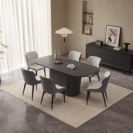 70" Oval Dining Table Set for 6, 7 Piece Kitchen Table Set with Oval Pedestal, Modern Dining Room Tables with 6 Chairs for Kitchen, Living Room, Bar, Black Dinner Tables