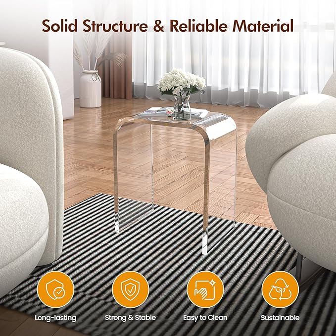 WAHFAY Acrylic End Table Set of 2, Clear Lucite Coffee Table,Contemporary Square Nightstand and Side Table for Living Room, Bathroom, Bedroom and Office