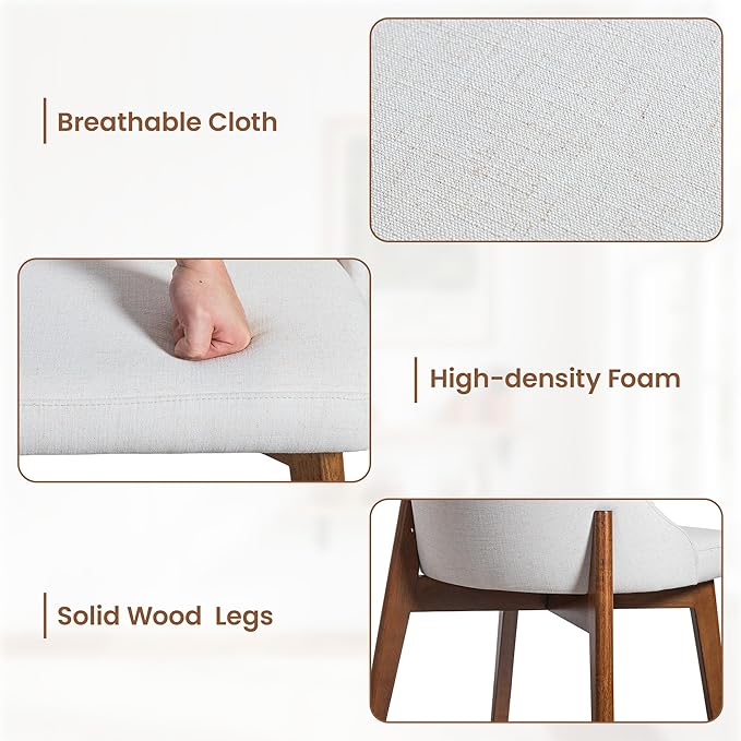 Casaphoria Dining Chairs Set of 2, Mid Century Modern Upholstered Kitchen Chairs with Solid Wood Legs, Ergonomic Accent Side Chair for Living Room, Desk, Bedroom and Vanity, Beige and Walnut