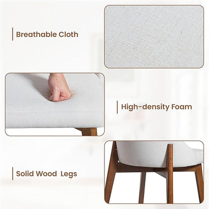 Casaphoria Dining Chairs Set of 2, Mid Century Modern Upholstered Kitchen Chairs with Solid Wood Legs, Ergonomic Accent Side Chair for Living Room, Desk, Bedroom and Vanity, Beige and Walnut