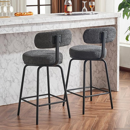 Modern Swivel Bar Stools Set of 2, Upholstered Counter Height Bar Chairs with Metal Legs & Footrest, 360° Swivel Barstools for Kitchen Island, Dining Room