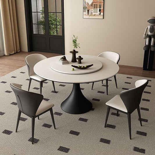 Mid-Century Modern Dining Table, Round Dining Table with Rock Board Tabletop, Kitchen Table, Metal Pedestal Base Kitchen Table for Kitchen,Dining Room,Negotiation Room,Cafe,Large