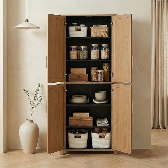 Casaphoria Kitchen Pantry Cabinet, 67" Tall Freestanding Kitchen Cabinet with 4 Adjustable Shelves, 28" W Storage Cabinet for Kitchen Pantry Organization (Natural Oak, Single)