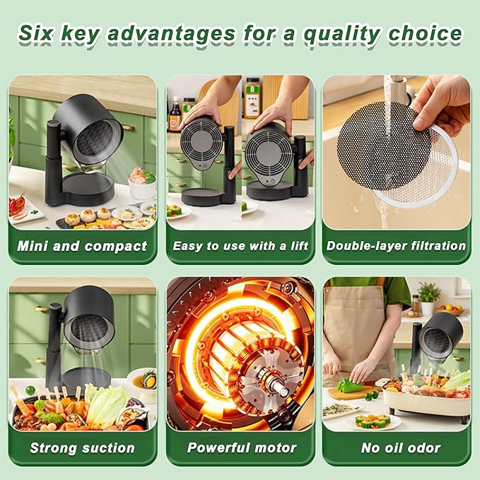 Portable Range Hood, Kitchen Cooking Desktop Exhaust Fan, Small Countertop Range Hood, 3-Speed Smoke Removal, Low Noise, Telescoping Height, Filter & Oil Cup, for Apartments, Dorm, RV, Indoor BBQ