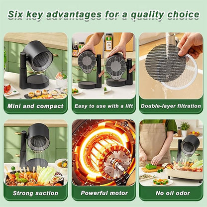 Portable Range Hood, Kitchen Cooking Desktop Exhaust Fan, Small Countertop Range Hood, 3-Speed Smoke Removal, Low Noise, Telescoping Height, Filter & Oil Cup, for Apartments, Dorm, RV, Indoor BBQ