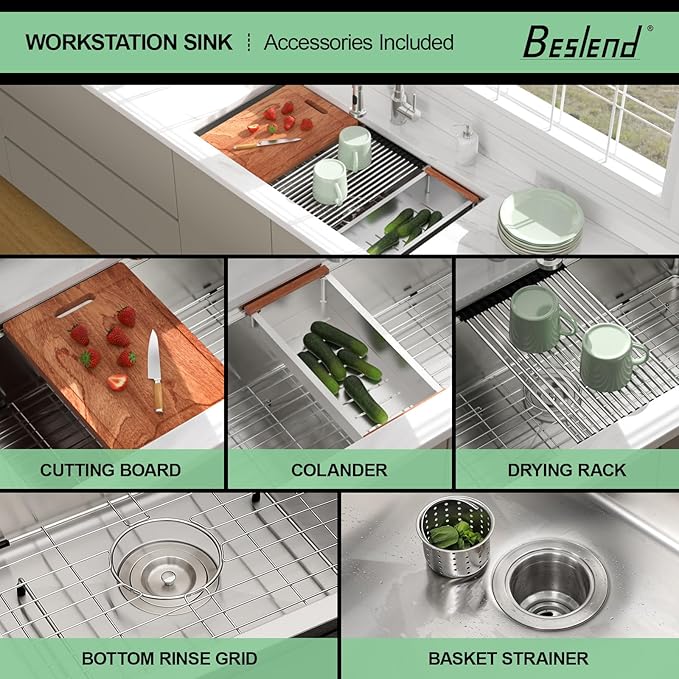 36 In Undermount Kitchen Sink - Beslend 36 Undermount Kitchen Sinks Workstation Stainless Steel 16 Gauge Single Bowl 10 Inch Deep Ledge Basin 36x19x10 Inch