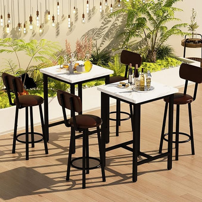 Recaceik 3 Piece Pub Dining Set, 24" Square Kitchen Table and Chairs Set with 2 PU Leather Upholstered Stools, Pub Table and Chairs Set for Breakfast Nook Living Room Small Space Restaurant