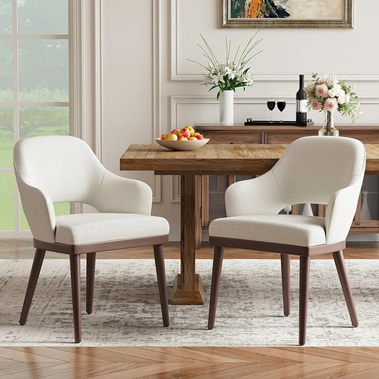 MALOL Wooden Dining Chairs Set of 2, Modern Fabric Upholstered Dining Room Chair, Kitchen Side Chairs, Farmhouse Dinner Chair with Open Back for Kitchen, Beige