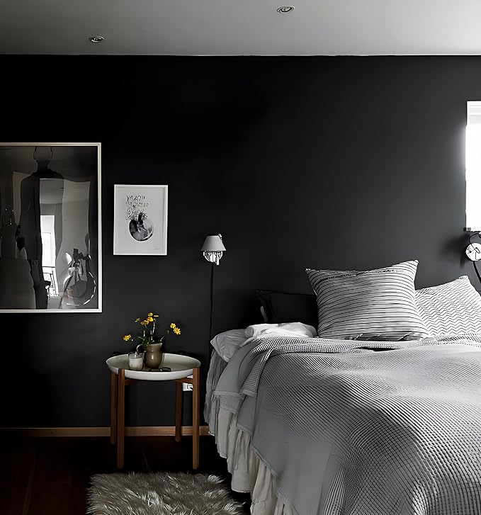 Black Peel and Stick Wallpaper Black Contact Paper Decorative Self-Adhesive Wallpaper Waterproof Removable Contact Paper for Wall Covering Furniture Cabinet Countertop Vinyl Roll 78.7"x17.7"