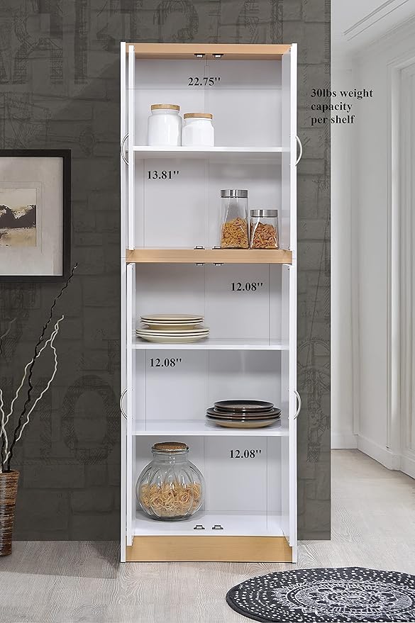 Hodedah 4 Door Kitchen Pantry with Four Shelves, White
