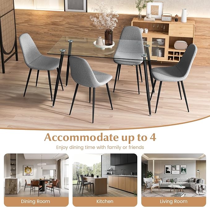 Tangkula Dining Table Set for 4, Modern Kitchen Table and Chairs, Glass Table and Chairs Set of 4 for Small Living Room, Kitchen