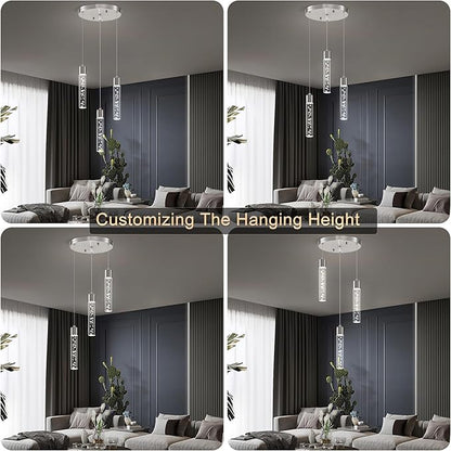 Pendant Lights Kitchen Island, 3-Light Brushed Nickel Cluster Pendant Light Fixtures, LED 6000K Kitchen Island Lights, Modern Hanging Light Fixture, Pendant Lighting for Dining Room Living Room
