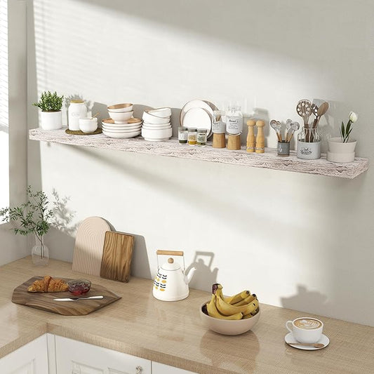 Acovy 55 Inch Floating Shelves for Wall 1 Pack, 55" Wall Shelves for Books, Storage, Decor, Wall Mounted Floating Shelf with Invisible Brackets for Kitchen, Living Room, Rustic