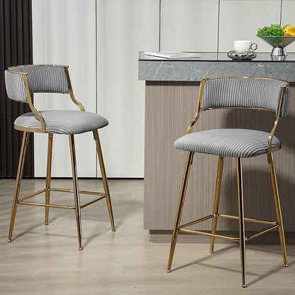 Modern Dining Chairs,Set of 2 with Ergonomic Supportive Curved Backrests,Sturdy and Stylish Simple Natural Design,Versatile Use Kitchen Island Counter Bar Stools Footrest,Everyday in,Grey-Corduroy-Fo