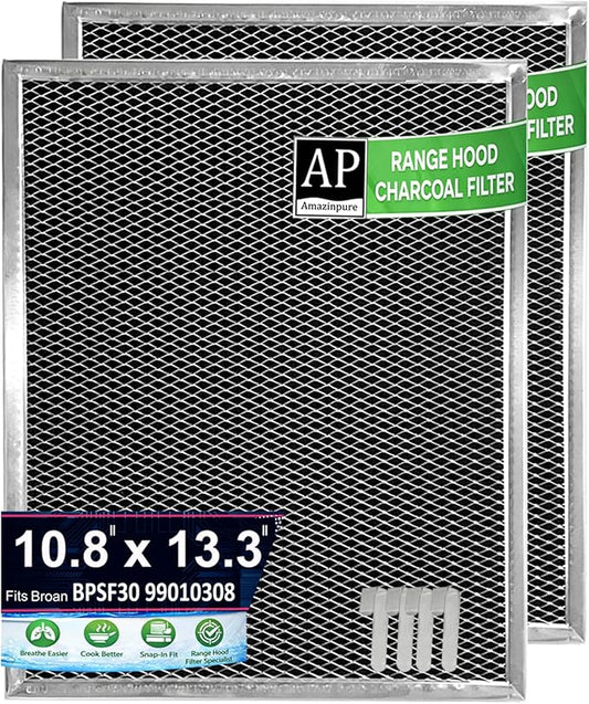 4X BPSF30 99010308 WB02X10707 compatible with GE and Broan QS WS NON-Ducted Thick Range Hood Charcoal Carbon Filters 10.8 X 13.3 X 0.09 inches (4)