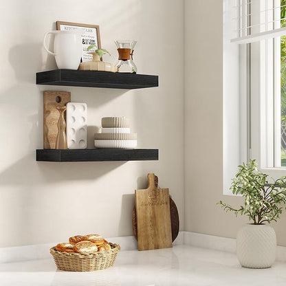 Acovy 16 Inch Floating Shelves for Wall 2 Pack, 16" Wall Shelves for Books, Storage, Decor, Wall Mounted Floating Shelf with Invisible Brackets for Kitchen, Living Room, Black