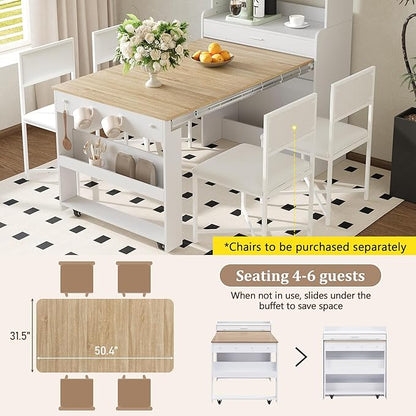 Compact Buffet with Hutch and Foldable Dining Table, Multifunctional Cupboard with Storage Shelf and Side Hooks, 2-in-1 Buffet for Small Places, Studio, Apartment (Natural-9c)