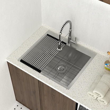 Lordear 12 Inch Deep Drop In Laundry Sink with Faucet 25x22 Inch Topmount Utility Sink 16 Gauge Stainless Steel Single Bowl for Laundry Room 25"x22"x12"