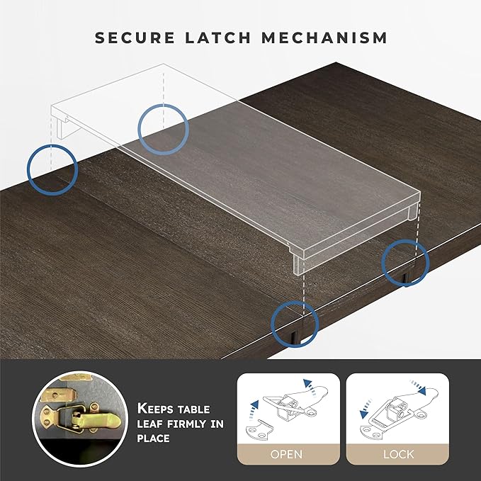 Lexicon Modern Dining Table, Expandable Wooden Kitchen Table with Removable Leaf, Space Saving, Seats for 4-6 People, for Home, Dining Room, 66 Inch-84 Inch, Dark Espresso
