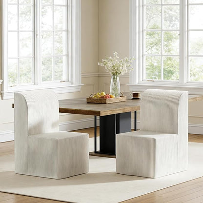Modern Corduroy Upholstered Armless Dining Chair, Comfortable Dining Room Chair Side Leisure Chairs with Mid Back for Dining Room Kitchen Bedroom Reading Room, No Assemble, Beige