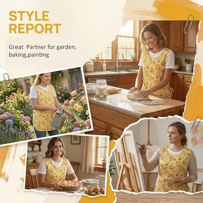Nanxson Women Cobbler Apron with 2 Patch Pockets Cotton printed Smock with Side Ties for Work Chef kitchen CF3187