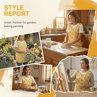 Nanxson Women Cobbler Apron with 2 Patch Pockets Cotton printed Smock with Side Ties for Work Chef kitchen CF3187
