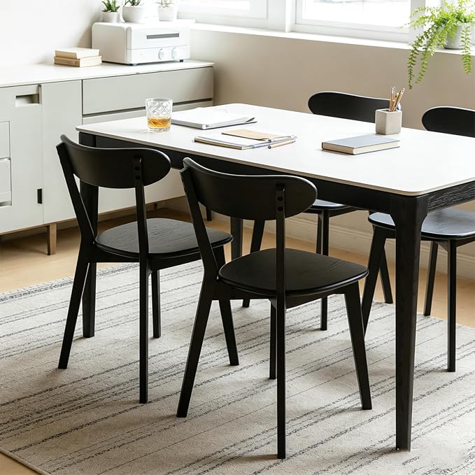 Black Solid Wood Dining Chairs Set of 4, Commercial 400 lb Weight Capacity – FAS Grade Oak Mid-Century Modern with Curved Backrest & Sturdy Sword-Leg Design for Restaurant, Kitchen & Home Use