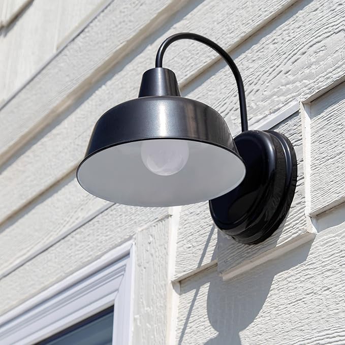 Design House Mason Farmhouse Gooseneck Barn Light, Outdoor Exterior Porch or Patio Wall Light Fixture, Satin Black, 8 Inch Diameter, 1-Pack, 579367
