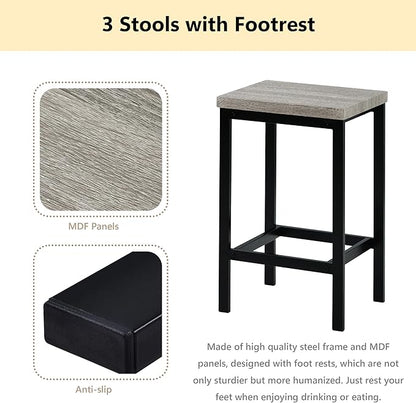 Merax 4-Piece Counter Height 60.2inch Extra Long Dining Table Set with 3 Stools and Side Table with Footrest,Space-Saving Pub Kitchen Set,Gray