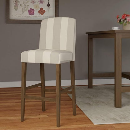 HomePop Parsons Classic Upholstered High Back Curved Top Barstool, 24-inch, Grey Stripe