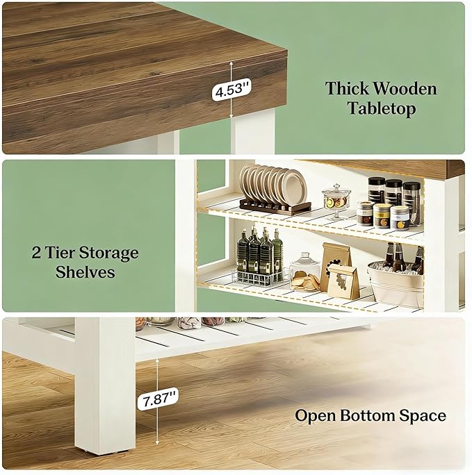 Generous Storage Kitchen Island with Eat-in Counter Height Design - Farmhouse Charm Bar Table for Living Rooms, Dining Areas - Easy Assembly