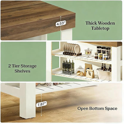 Generous Storage Kitchen Island with Eat-in Counter Height Design - Farmhouse Charm Bar Table for Living Rooms, Dining Areas - Easy Assembly