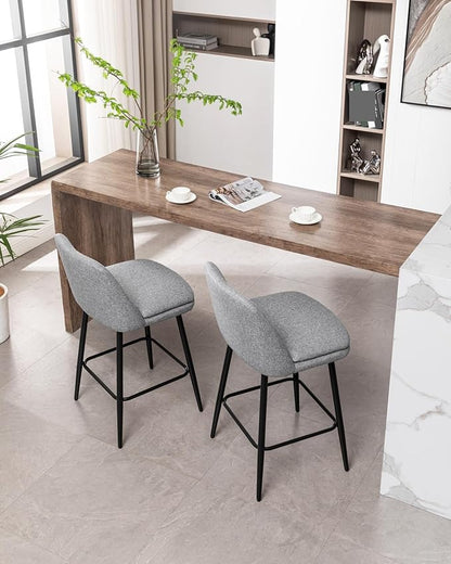 Counter Height Swivel Bar Stools Set of 2, 360° Swivel Upholstered Barstools with Back and Metal Legs, 25.6" Seat Height,Counter Stools for Kitchen Island and Pub,Linen Cloth,for Living Room