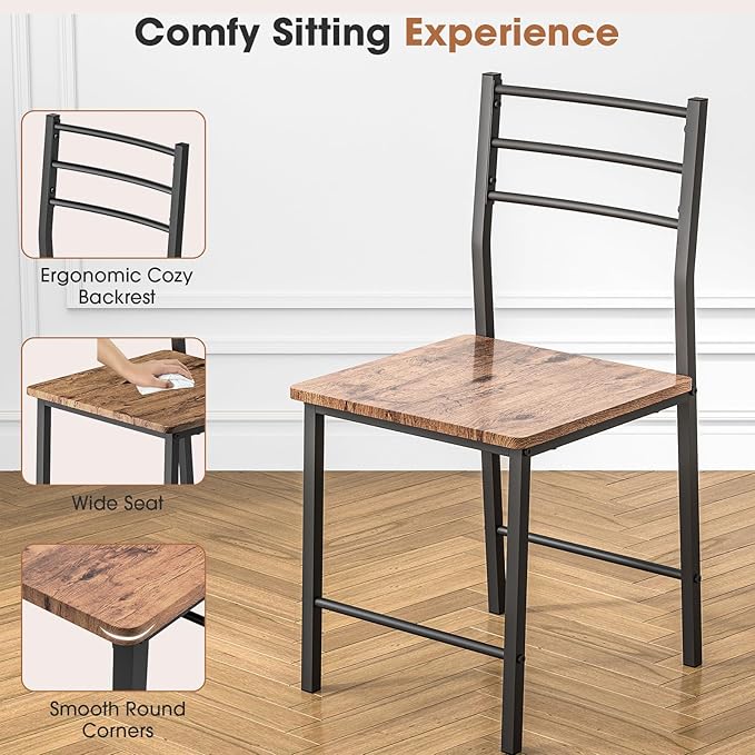 Fenbeli 3 Piece Dining Table Set - Small Kitchen Table & Chair Sets for 2, Breakfast Table Set w/Steel Frame, Built-in Storage Rack for Dining Room, Living Room, Apartment (Brown, Small)