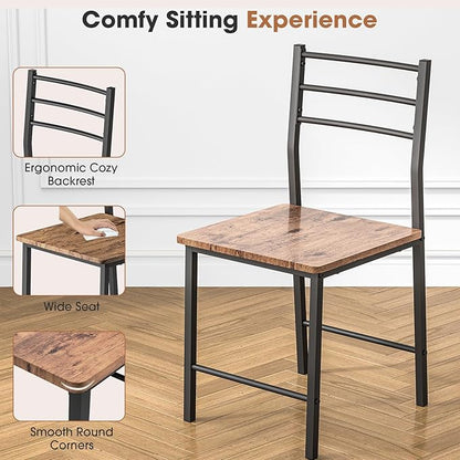 Fenbeli 3 Piece Dining Table Set - Small Kitchen Table & Chair Sets for 2, Breakfast Table Set w/Steel Frame, Built-in Storage Rack for Dining Room, Living Room, Apartment (Brown, Small)
