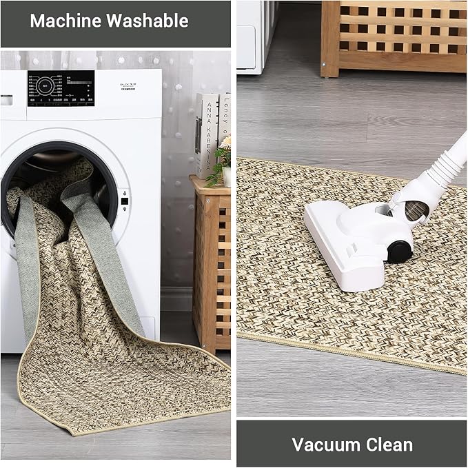 Printed Washable Area Rug 9 x 12 Rug for Living Room Modern Rugs for Bedroom Imitation Braided Large Area Rug Non Slip Throw Rugs Stain Resistant Carpet for Nursery Dining Room 9'x12' Natural