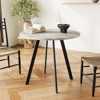 34" Industrial Dining Table, Island Table with Solid Iron Base, Rustic Dining Table with Easy-Clean Surface for Kitchen Office, Gray