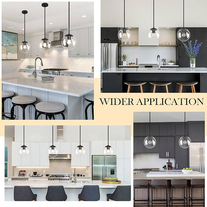 Bagood 8 Inch Black Mid Century Pendant Light Globe Clear Glass Fixture Lights Kitchen Island Globe Pendant Light Mid Century Adjustable Hanging Farmhouse Lights Fixtures for Kitchen Island