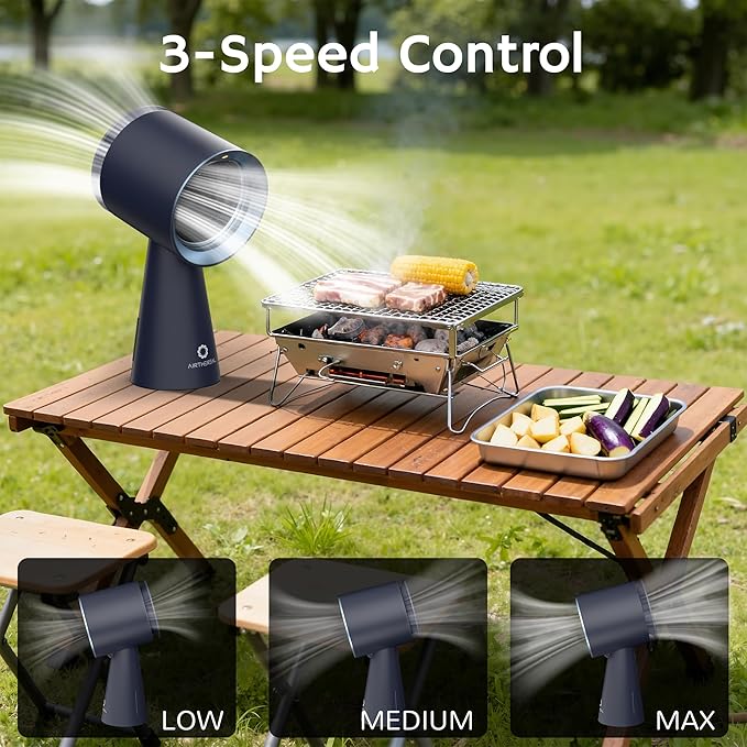 AIRTHEREAL Portable Range Hood with Rechargeable Battery, 3-Speed Suction Desktop Exhaust Fan, Tabletop Smoke Extractor for Indoor BBQ, Hibachi, RV, Apartment, and Dorm, RH180B Blue