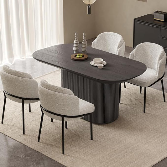 Miuuod 62.99" Oval Dining Table Set for 6-8, Modern Farmhouse Kitchen Table with 4 Ergonomic Chairs, Large Wood Dining Room Table Set, Kitchen & Dining Furniture, Dark Grey