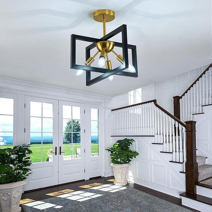 ZGLAOJT 4-Lights Ceiling Light Fixture Modern Black and Gold Semi Flush Mount Ceiling Lighting Matte Chandelier for Bedroom Kitchen Foyer Hallway Living Room Farmhouse