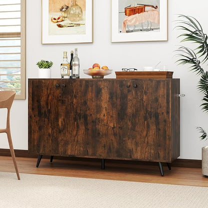 Giantex Sideboard Buffet Cabinet, 50’’ Accent Kitchen Storage Cabinet with 4-Door & 5-Position Adjustable Shelves, Modern Sideboard with 5 Legs, Buffet Table for Coffee Bar, Living Room, Rustic Brown