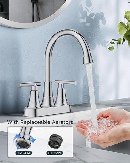 FORIOUS Bathroom Faucets Chrome, 4 Inch Centerset Bathroom Sink Faucet 2 or 3 Hole with Pop up Drain and cUPC Hose, Two Handles Control, 360° spout for Restroom,Vanity, Rv, 2 Pack