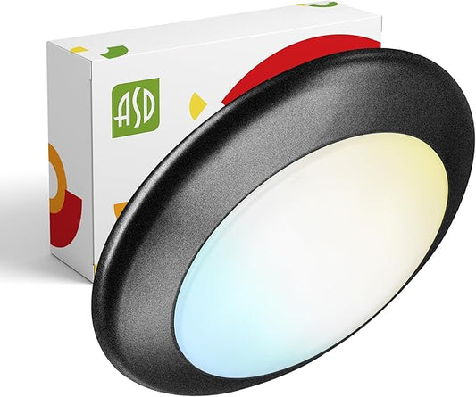 ASD 1 Pack LED Disk Lights 6 Inch, 15W 5CCT 2700K-5000K 1245LM CRI90+, Dimmable Flush Mount Ceiling Light Fixture, Low Profile Surface Mount Disc Lights, Junction Box or Recessed Can Install, ETL