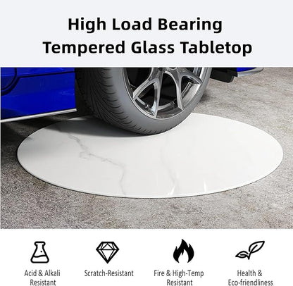Round Table Top Multiple Sizes - Tempered Glass with Marble Design, Shatter-Resistant & Heatproof Surface Protector, Multipurpose for Dining/Coffee/Patio/End Table DIY Replacement (White, 32 inch)