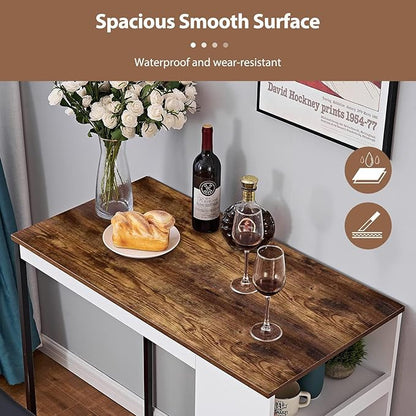 Panana 3 Piece Dining Table Set Kitchen Bar Table with Two Stool Storage Shelves Wood Counter Height Table Top with Sew Kerf Finish Dining Room Home