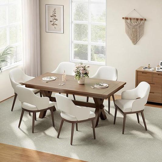 MALOL Wooden Dining Chairs Set of 6, Modern Fabric Upholstered Dining Room Chair, Kitchen Side Chairs, Farmhouse Dinner Chair with Open Back for Kitchen, Beige