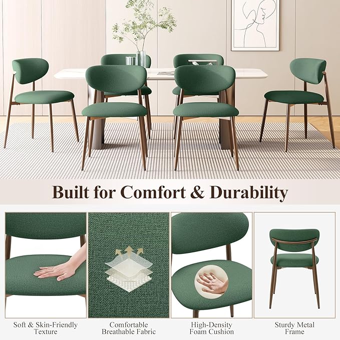 MALOL Upholstered Dining Room Chairs Set of 4, Kitchen Chairs with Metal Legs and Anti Slip Pads, Curved Back Dining Chair for Home and Restaurant Use, Green